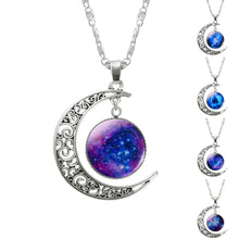 1 Pcs Hollow Moon & Glass Galaxy Statement Necklaces Silver Chain Pendants 2016 New Fashion Jewelry Collares Friend Best Gifts