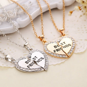 New Fashion 2pcs/set  Gold Silver Crystal Broken Heart  Best Friend Necklaces Pendants For Women Jewelry whol