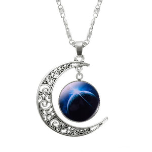 1 Pcs Hollow Moon & Glass Galaxy Statement Necklaces Silver Chain Pendants 2016 New Fashion Jewelry Collares Friend Best Gifts