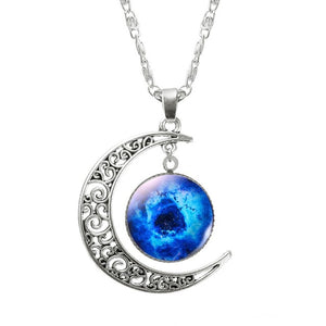 1 Pcs Hollow Moon & Glass Galaxy Statement Necklaces Silver Chain Pendants 2016 New Fashion Jewelry Collares Friend Best Gifts