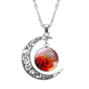 1 Pcs Hollow Moon & Glass Galaxy Statement Necklaces Silver Chain Pendants 2016 New Fashion Jewelry Collares Friend Best Gifts