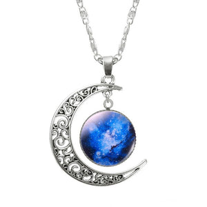 1 Pcs Hollow Moon & Glass Galaxy Statement Necklaces Silver Chain Pendants 2016 New Fashion Jewelry Collares Friend Best Gifts