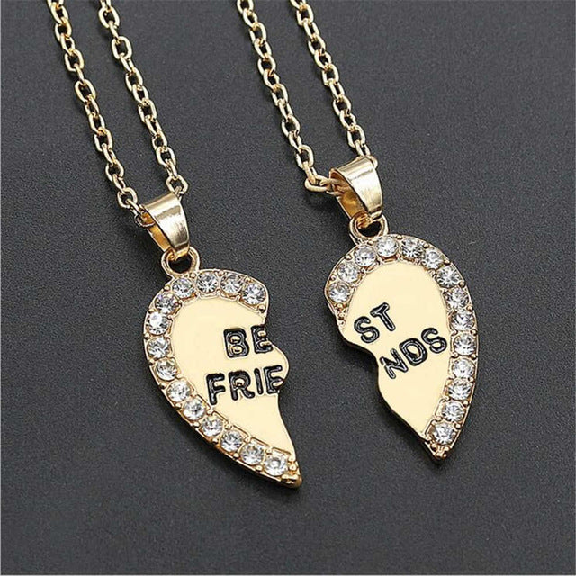 2016 New Style Splice crystal Heart Pendant Best Friend Letter Necklace For Women Wholesale Jewelry Best Gift For Friends