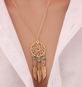 2016 best deal fashion women retro brush feather necklace jewelry Bohemia dreamcatcher pendant chain necklace gift