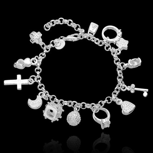 cute nice best Silver Plated Fashion Women 13 Charm pendant Beautiful Bracelet