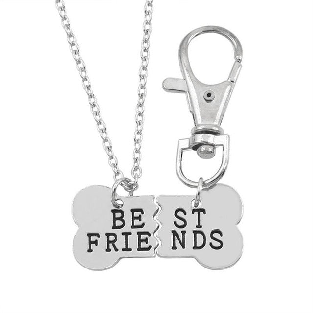 2Pcs/Set Pet Dog Bones Best Friends Necklace Dog Bone BFF Statement Necklaces For Women Key chain Necklaces & Pendants Colar