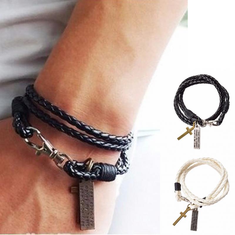 2016 Christmas Gift Hot Sale Men Jewelry Leather Pulseira Masculina Cross Bracelets Men Best Friendship Bracelets