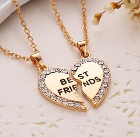 New Fashion 2pcs/set  Gold Silver Crystal Broken Heart  Best Friend Necklaces Pendants For Women Jewelry whol