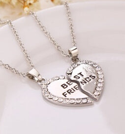 New Fashion 2pcs/set  Gold Silver Crystal Broken Heart  Best Friend Necklaces Pendants For Women Jewelry whol