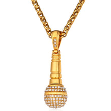 U7 Ice Out Chain Necklace Microphone Pendant Men/Women Stainless Steel Gold Color Rhinestone Best Friend Jewelry Hip Hop P1018