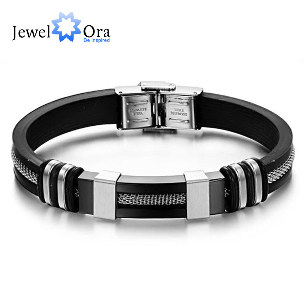 Silicone Bracelet Stainless Steel Bracelets & Bangles Casual & Sporty Fashion Men's Jewelry Best Man Gift (JewelOra BA101395)