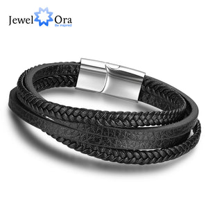 Genuine Leather Bracelets For Men Jewelry Stainless Steel Bracelets & Bangles Fashion Best Gift for Men(JewelOra BA101881)