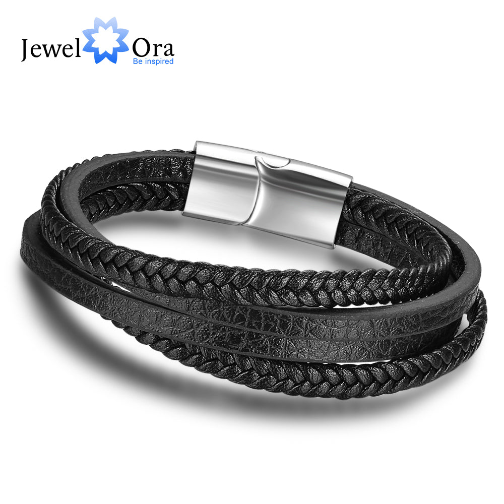 Genuine Leather Bracelets For Men Jewelry Stainless Steel Bracelets & Bangles Fashion Best Gift for Men(JewelOra BA101881)