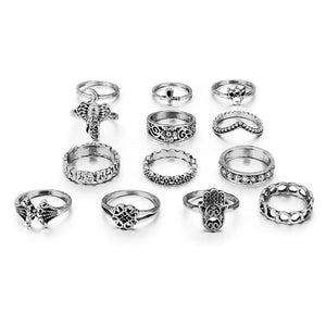 13pcs/Set Women Bohemian Vintage Silver Stack Rings Above Knuckle Rings