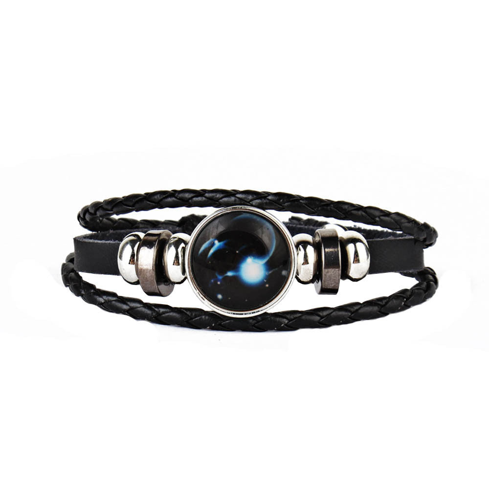 12 Constellations Faux Leather Bracelet Unisex's Braided Bangle A