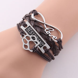 Little MingLou infinity love pet paw charm dog bracelet best friend leather wrap men bracelets & bangles for women jewelry