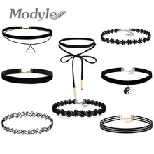 Modyle Best Deal New Fashion 10Pcs/set Women Black Rope Choker Necklace Stretch Velvet Classic Gothic Lace Chain Necklaces 1Set