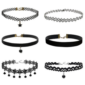 Modyle Best Deal New Fashion 10Pcs/set Women Black Rope Choker Necklace Stretch Velvet Classic Gothic Lace Chain Necklaces 1Set