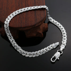 High quality fashion silver plated bracelet men 5MM flat sideways chain 2016 new hot sales jewelry best gifts