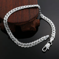 High quality fashion silver plated bracelet men 5MM flat sideways chain 2016 new hot sales jewelry best gifts